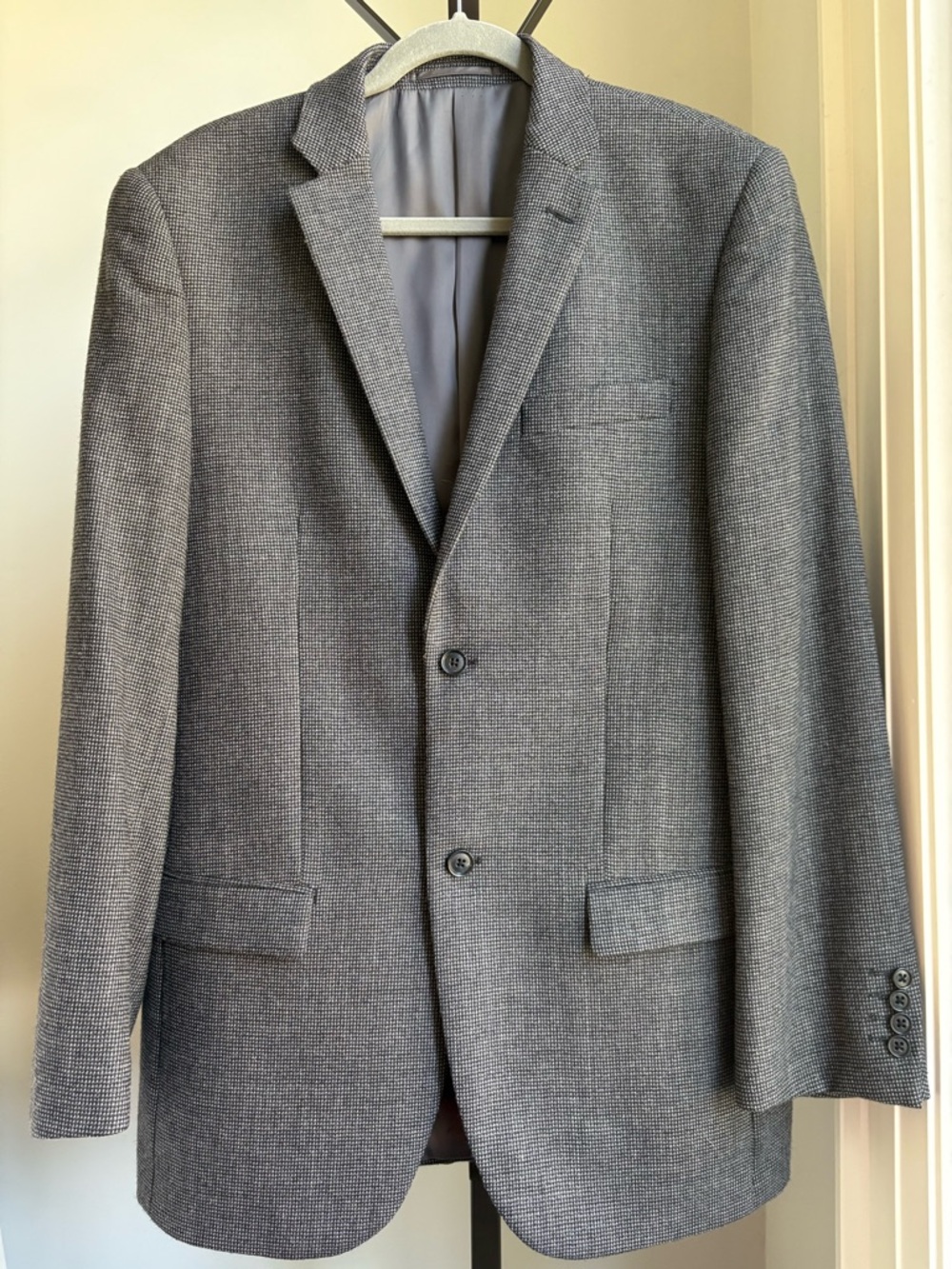 Jones New York 100% Wool Sport Coat 40T Gray Textured Two-Button Classic Blazer